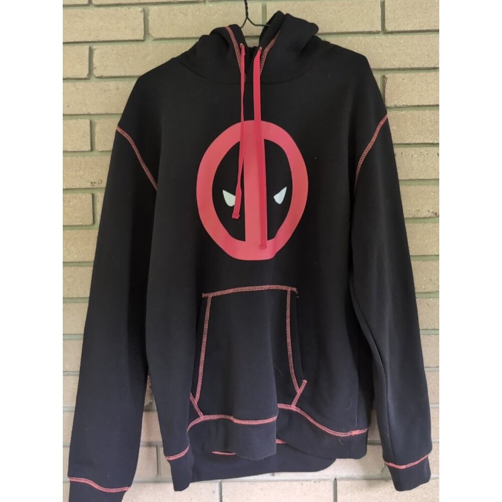 Deadpool Hoodie Mens Large Black Red Marvel Comics Pullover Sweatshirt Casual